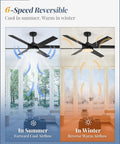 Diagram of 56 Inch Ceiling Fan With Lights And Remote Reversible 6 Blade DC Motor illustrating airflow for summer and winter.