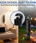 15 Ft Outdoor Extension Cord With 3 Outlets Waterproof for garden or indoor use, shown hanging next to lamp and outdoor lights.