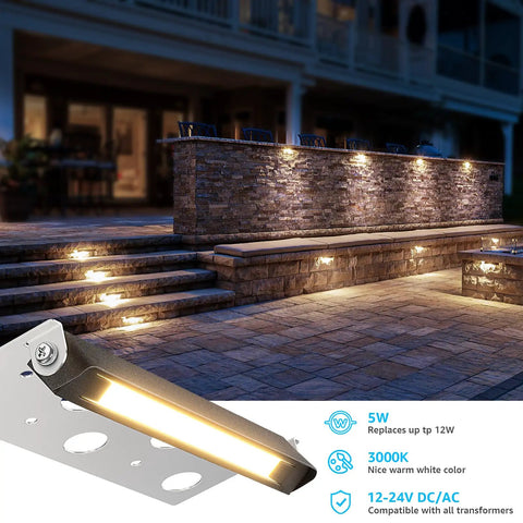 7 Inch Hardscape Led Wall Lights, 5W Outdoor Step And Retaining Wall Lighting, 270 Degree Adjustable Direction, installed on steps.