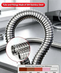 Tough As Nails 304 Stainless Steel Flexible Conduit heavy duty tubing with fittings shown for electrical wiring protection.