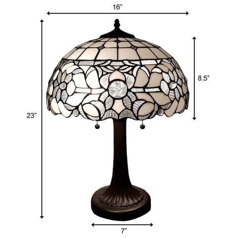 Vintage Tiffany Style Stained Glass Table Lamp 22 Inch Tall With White And Gray Mahogany Floral Shade For Bedside Living Room Bedroom Decor Handmade Gift LED Compatible Amora Lighting