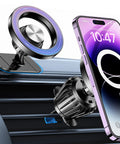 Kaistyle MagSafe wireless car mount with 20 magnets holding an iPhone on the dash