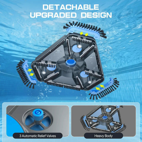 Pro Grade Heavy Duty Pool Vacuum Head And Hose Set With 360 Degree Swivel Cuff 1.5 Inch showing triangular head and brushes