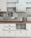 Kitchen with white cabinets and 30 Pack Black Square Cabinet Knobs And Pulls 2 Inch Matte Black Single Hole Kitchen Handles.