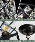 Close-up of Three Light Modern Crystal Chandelier in Black Metal Farmhouse Pendant Light showing crystal design and E26 base details.