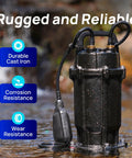 1 HP Sewage Grinder Pump With 4200 GPH Flow 2 Inch Discharge Cast Iron Submersible Sump Pump With Auto Float Switch