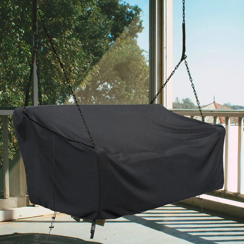 Rugged All Weather Porch Swing Cover Waterproof Outdoor Hanging Swing Protector for 63x28x(32-24)Inch Black Oxford Fabric