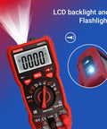 6000 Counts Digital Multimeter Auto Ranging TRMS with backlight and flashlight feature shown on display.