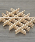 25 Pack Square Wood Dowel Rods 5/16 X 15 Inch Unfinished Pine Craft Sticks arranged in a grid on a wooden surface.