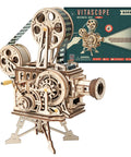Vitascope 3D Wooden Puzzle Vintage Film Projector Model Kit With Hand Crank 183 Piece Wood Building Set For Adults And Teens Ideal Gift For Hobbyists And Movie Buffs wooden film projector with box