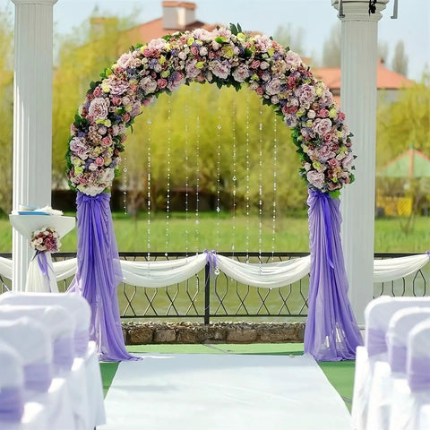 Sturdy Stainless Steel Garden Arch For Climbing Plants Outdoor Wedding Ceremony Arbor 3.5x2.4m 11x7.9ft No Fuss Setup And Low Maintenance Ideal For Party Decor And Garden Landscaping. Decorated wedding arch with floral garland and drapes