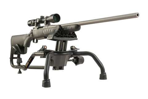 Stinger Adjustable Ambidextrous Rifle Shooting Rest, steel tube frame, no wobble elevation system, cam over front rest locks