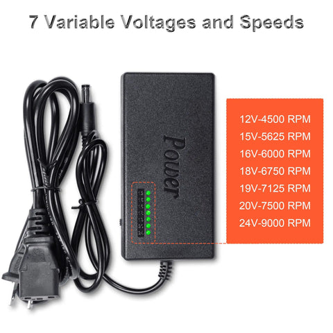 Power adapter with 7 variable voltages for Compact Benchtop Mini Drill Press With Adjustable Speed And A Boss 795 DC Motor B10 Chuck