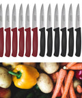 12 Piece Paring Knife Set for Home and Commercial Kitchens With Multipurpose Small Utility Knives and a Sharp German Steel Blade for Peeling Trimming Garnishing Slicing Black and Red Handles