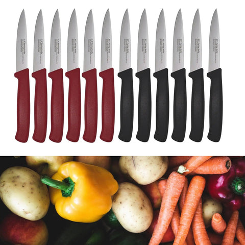 12 Piece Paring Knife Set for Home and Commercial Kitchens With Multipurpose Small Utility Knives and a Sharp German Steel Blade for Peeling Trimming Garnishing Slicing Black and Red Handles