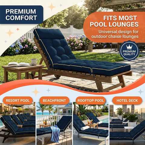 Outdoor Chaise Lounge Cushion With Memory Foam Replacement For Patio Pool Lounge Chair Pad With Ties 74 By 22 By 4 Inches Oxford Blue Cozy Plush Comfort For Outdoor Furniture