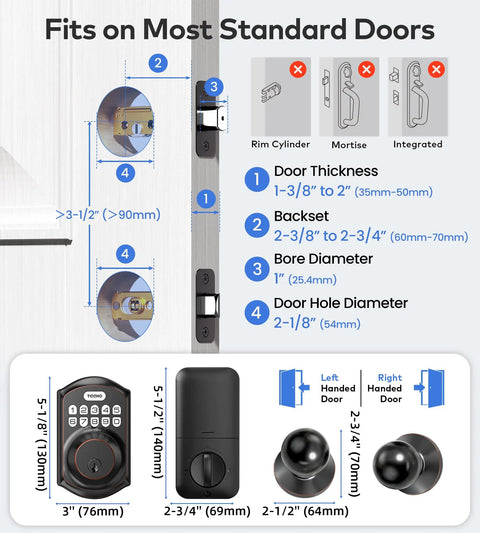 Keyless Entry Door Lock With Handle And Electronic Keypad Deadbolt High Security Front Door Handle Set dimensions and features