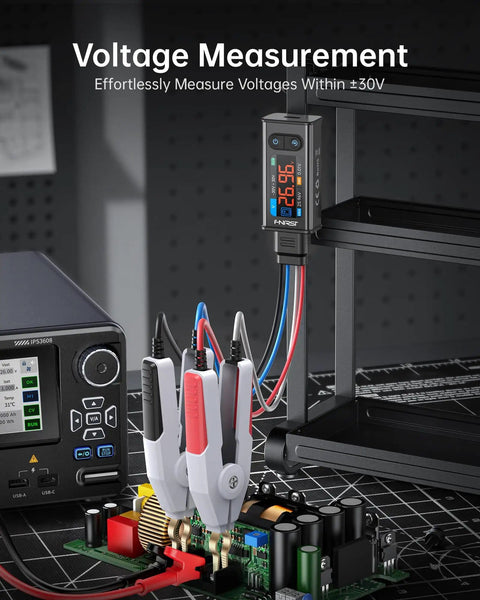All In One SMD LCR ESR Meter With Tweezer Probes Auto Sort And Compare Measures Resistors Capacitors Inductors Diodes Continuity and Voltage Full Band Scan From 100 Hz To 100 KHz Series And Parallel Modes for RF and Electronics Testing over a circuit board