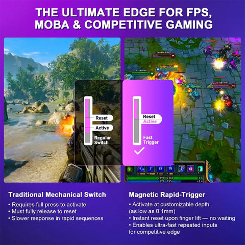 Image comparing traditional mechanical and magnetic rapid-trigger switches for Slick Sixty Percent Wired Mechanical Keyboard.