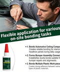 Heavy Duty Car Bumper Repair Adhesive For A Hella Strong Quick Fix On Cracked Plastic and Broken Auto Housing Using Fast Curing Waterproof Formula to bond bumper parts.