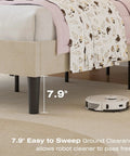 Twin Size Bed Frame Featuring Extra Thick Velvet Upholstered Headboard And Heavy Duty Hardwood Slats Pale Beige with 7.9" clearance.