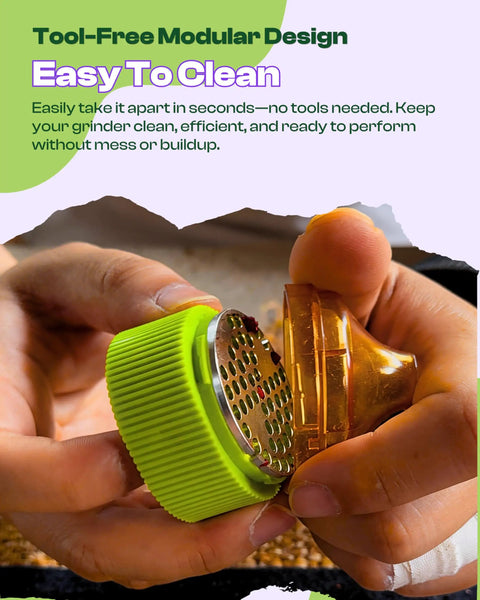 KactusKutter K1 Pro Electric Herb Grinder One-Handed Automatic Spice Mill showing tool-free modular design for easy cleaning.