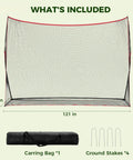 10x7 Ft Golf Practice Net For Backyard And Indoor Use Red Heavy Duty Net With Large Hitting Area Easy Setup Stable Stakes Perfect For Home Swing Practice And Indoor Outdoor Golf Training shown with carrying bag and stakes