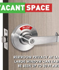 Vacant Or In Use Bathroom Indicator With Privacy Handle Lock And Extra Large Window, showing IN-USE status on wooden door