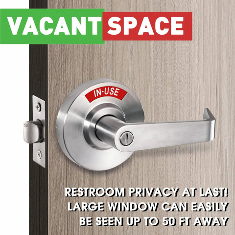 Vacant Or In Use Bathroom Indicator With Privacy Handle Lock And Extra Large Window, showing IN-USE status on wooden door