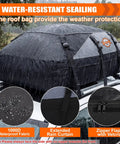 20 Cubic Feet Rooftop Cargo Bag With 51 Long By 39 Wide By 17 High Dimensions, Waterproof Car Roof Carrier in the rain on a car