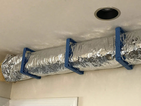 Fast Snap Column Enclosure Framing System Fits 3 To 4 Inch Round Pillars Snappy Diy Setup covering duct with blue brackets.