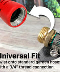 Adjustable Cone Tip Garden Hose Nozzle With Rear Trigger Grip And Standard Thread Connection showing universal fit