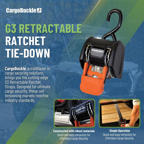 G3 Bolt On Retractable Ratchet Straps Built To Haul Heavy Duty 3500 Lb Break Strength 2 Inch By 6 Feet Tie Downs, product view
