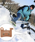 Rider in snow with inset of MT600 Electric Bike Disc Brake Pad Set Dual Pack For LD 200Plus And LD4X 600 Hydraulic Brakes