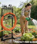 Adjustable Hose Holder With Metal Decor Signs Freestanding Water Hose Reel Stand Holds Up To 150 Ft Of Hose Storage Basket Rack