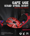 EZARC 3-inch carbide cut-off wheel disc with red segmented abrasive, held by gloved hands