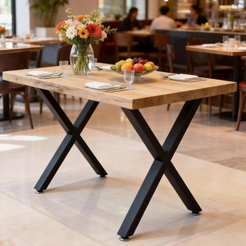Rock Solid Heavy Duty 28 Inch Metal Dining Table Legs Set Of 4 With Adjustable Feet And X Frame Black Pre Drilled in use