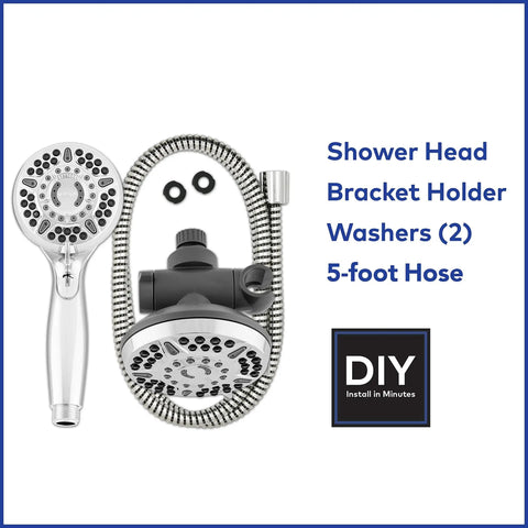 High Pressure 2 In 1 Shower Head System With Handheld Spray And 5 Foot Hose, PowerPulse Therapeutic Massage, Chrome Finish