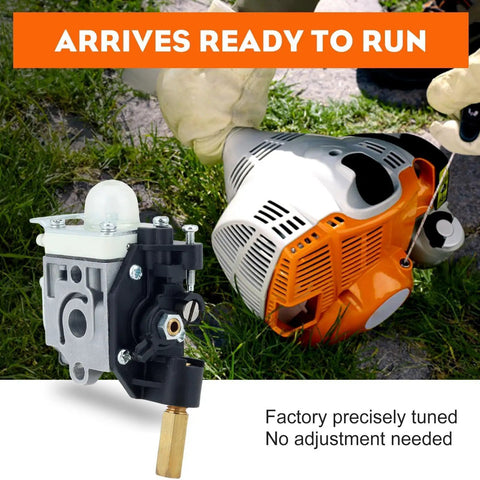 Carburetor For Echo SRM 210 Weedeater Replacement RB K75 A021000742 showing installation with orange weedeater.