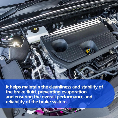Reservoir Cap for Brake Fluid Master Cylinder Compatible With Tacoma Tundra 4Runner RAV4 Camry Corolla Avalon FJ Cruiser Highlander Land Cruiser Mirai Prius Sienna Venza 47230 47090 installed in engine bay.