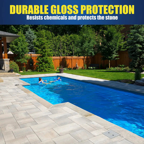 Super Wet Look Stone Sealer Slips On Smooth For That Showroom Gloss On Driveways Patios And Concrete Shuts Down Stain Trouble While Dropping A Thick Waterproof Seal That Keeps Exterior Surfaces Rock Solid on poolside pavers.