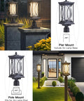 No Brainer Outdoor Post Lantern With PIR Motion Sensor And Dusk To Dawn Sensor Black Aluminum Pillar Light With Crackle Glass