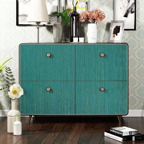 Teal Green Grasscloth Peel And Stick Wallpaper Roll 15.8x240 Inches Self Adhesive Removable Durable Thick Vinyl Textured Green Linen Look For Bedroom Bathroom Cabinets Spruce Up Your Space