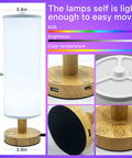 Lit Smart Table Lamps Set Of 2 With RGB Color Changing, Remote And App Control, Alexa Compatible, wooden base details shown