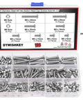 Open case of 195 Piece M5 Hex Button Head Bolts And Nuts Kit In Stainless Steel 304 With 8 Lengths From 6mm To 30mm for DIY projects.