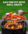 Smokeless 24 Inch Portable Propane Fire Pit with Grill Grate and Lid 60 000 BTU Outdoor Firepit for Camping, cooking food
