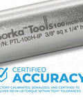 Precision Torque Limiter 4 In-Lb For Electronics And Fine Instruments With 3/8 Inch Square Drive And 1/4 Inch Hex Adapter, Factory Calibrated And Serialized For Solid Inch-Pound Torque Control; close-up label