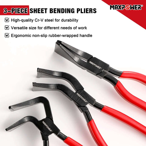 Three Piece Sheet Metal Bending Pliers Set With Straight 45 Degree And 90 Degree Jaws For Roofers And Plumbers Pro Grade Beefy Cr V Steel Hand Seamer Tools With Ergonomic Non Slip Handles For Metal Fabrication