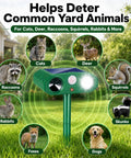 4 Pack Ultrasonic Outdoor Animal Deterrents With Solar Power Motion Sensor IP65 Waterproof Flashing Light, green stake in yard