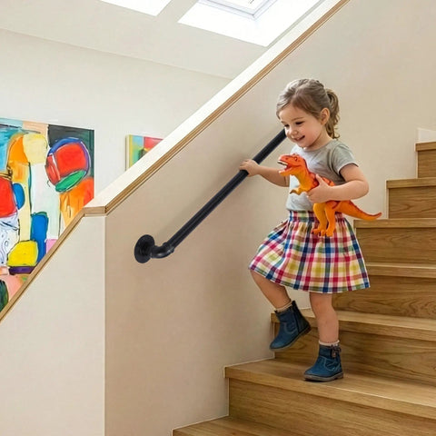 Built Like A Tank 3Ft Metal Industrial Stair Railing With Heavy Duty Black Powder Coated Finish Rust Proof handrail for kids.